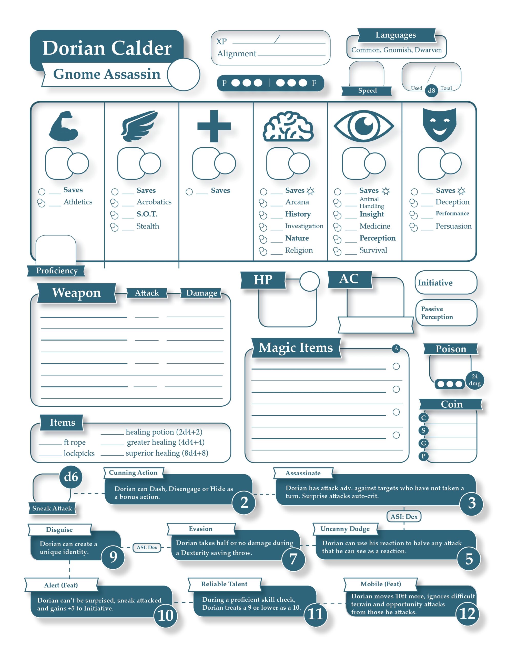 OC Made A very Custom Character Sheet For My Rogue Still Tinkering Feedback Welcome R DnD
