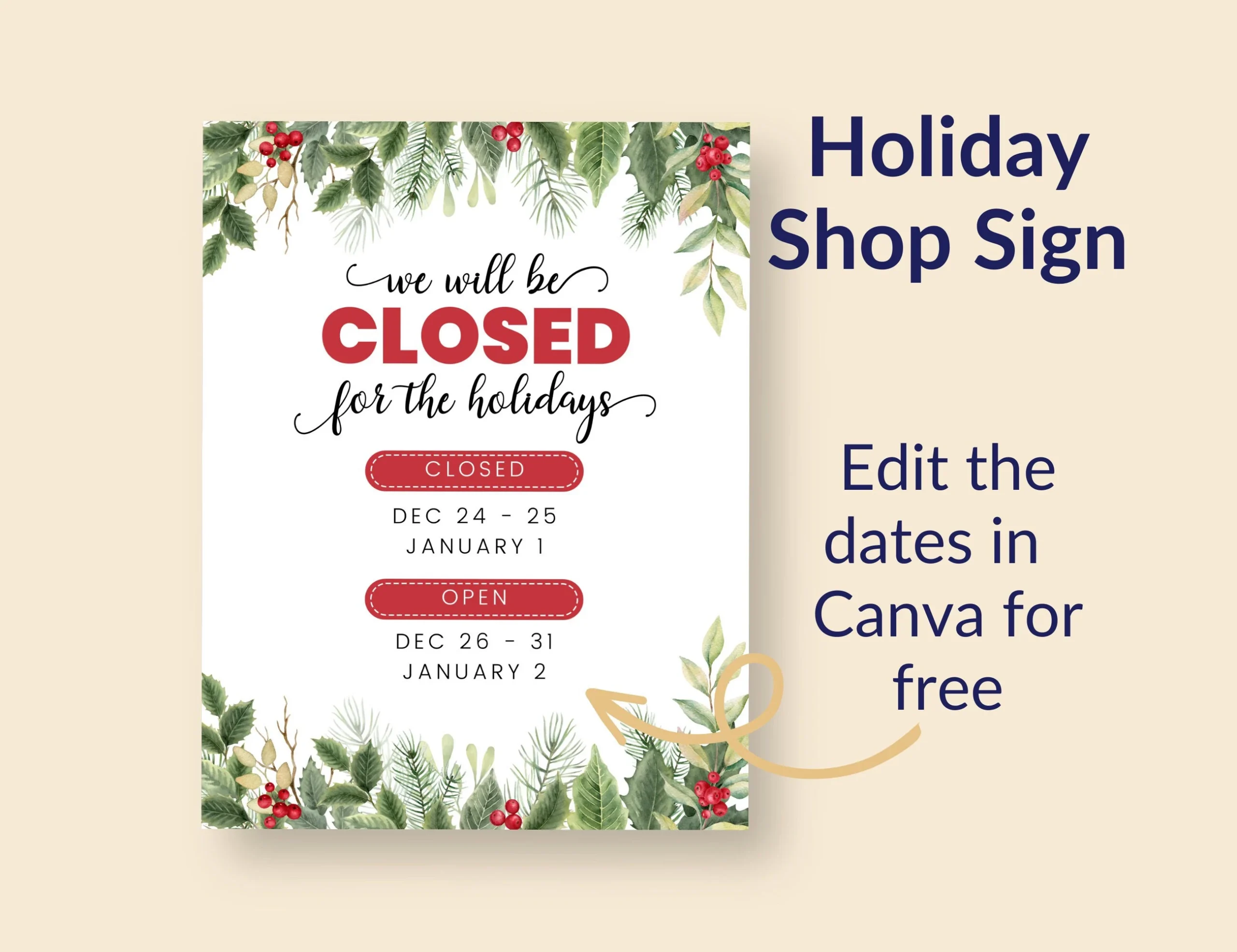 Office Closed For The Holidays Sign Etsy