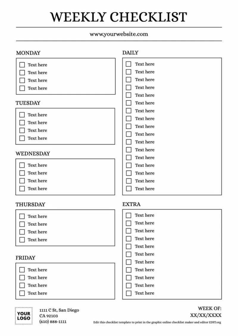 Online Editable Checklist Templates