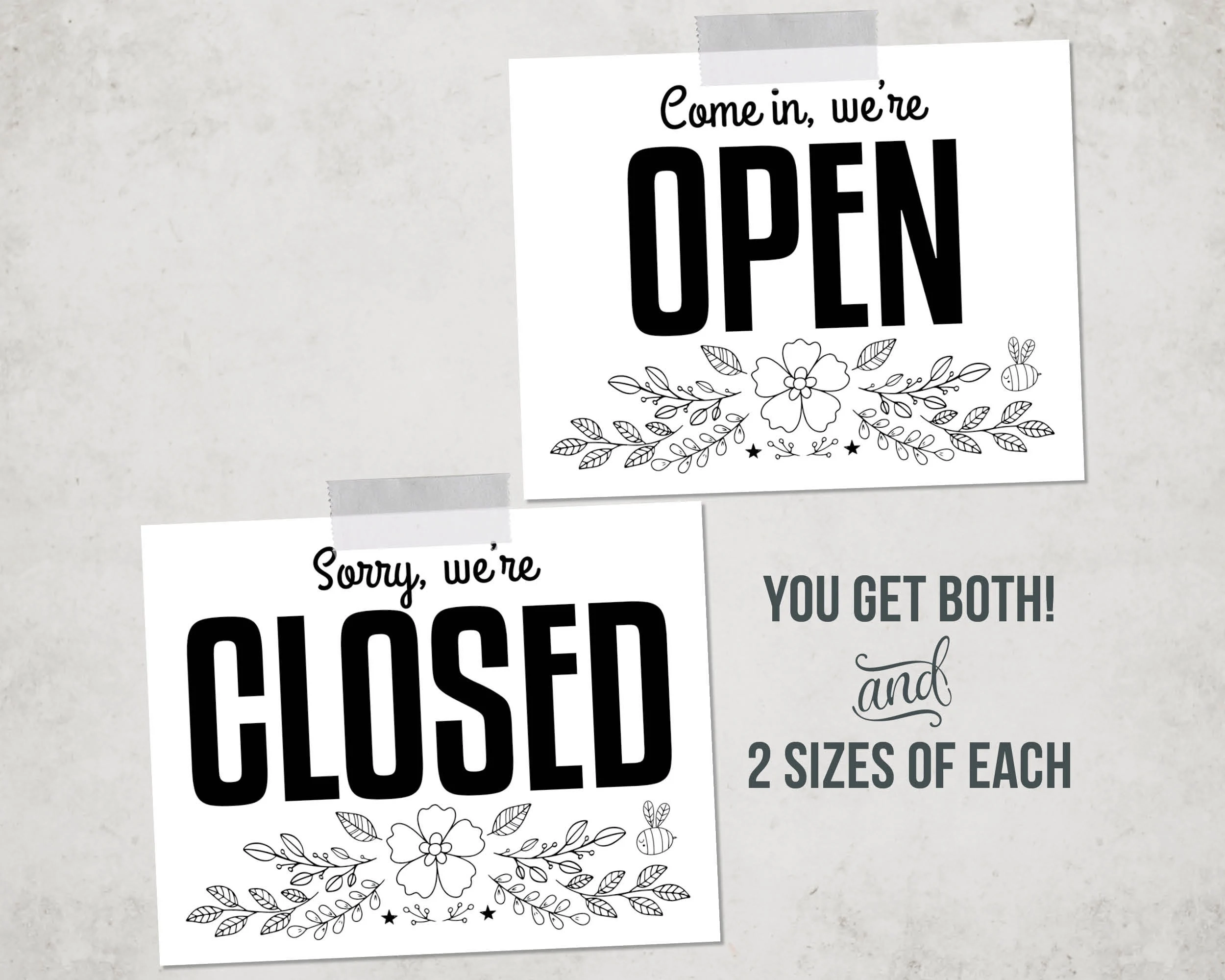Open Closed Sign Printable INSTANT DOWNLOAD Uneditable JPG File Only Modern Restaurant Boutique Small Business Window Display Sign Etsy