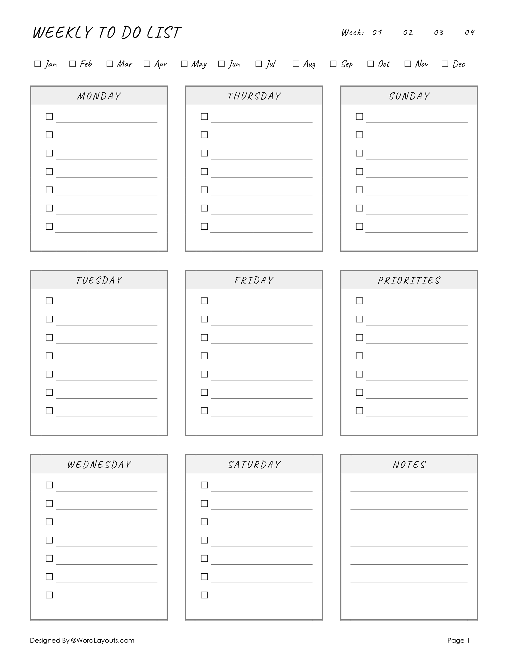 Organized Weekly Task List Template WordLayouts