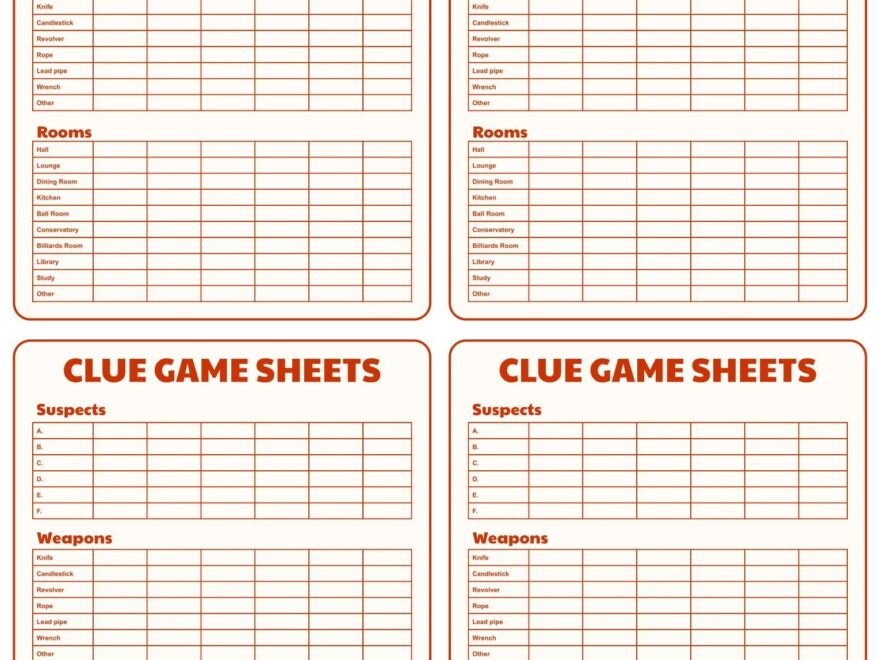 Original Clue Game Sheets 8 Free PDF Printables Printablee
