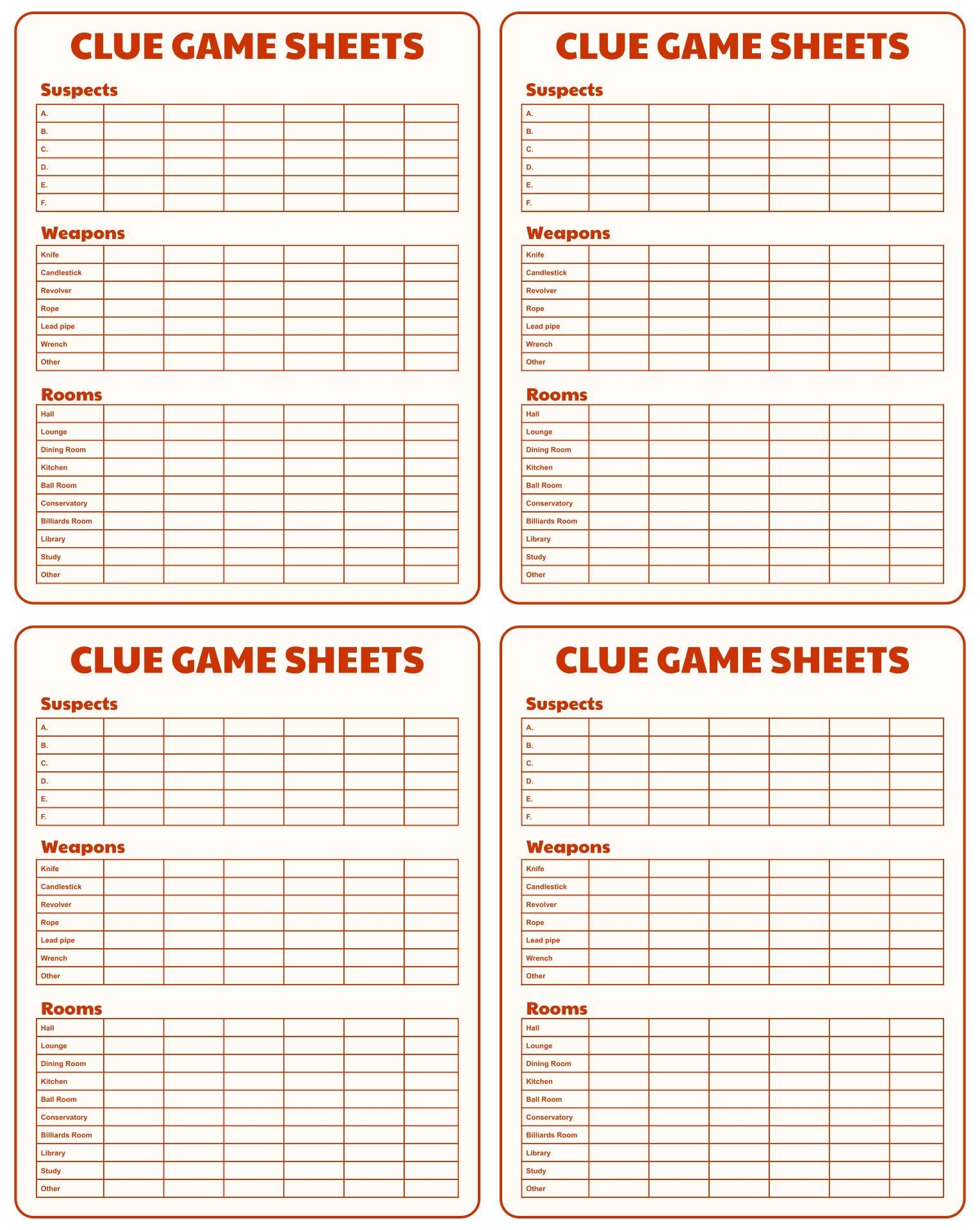 Original Clue Game Sheets 8 Free PDF Printables Printablee
