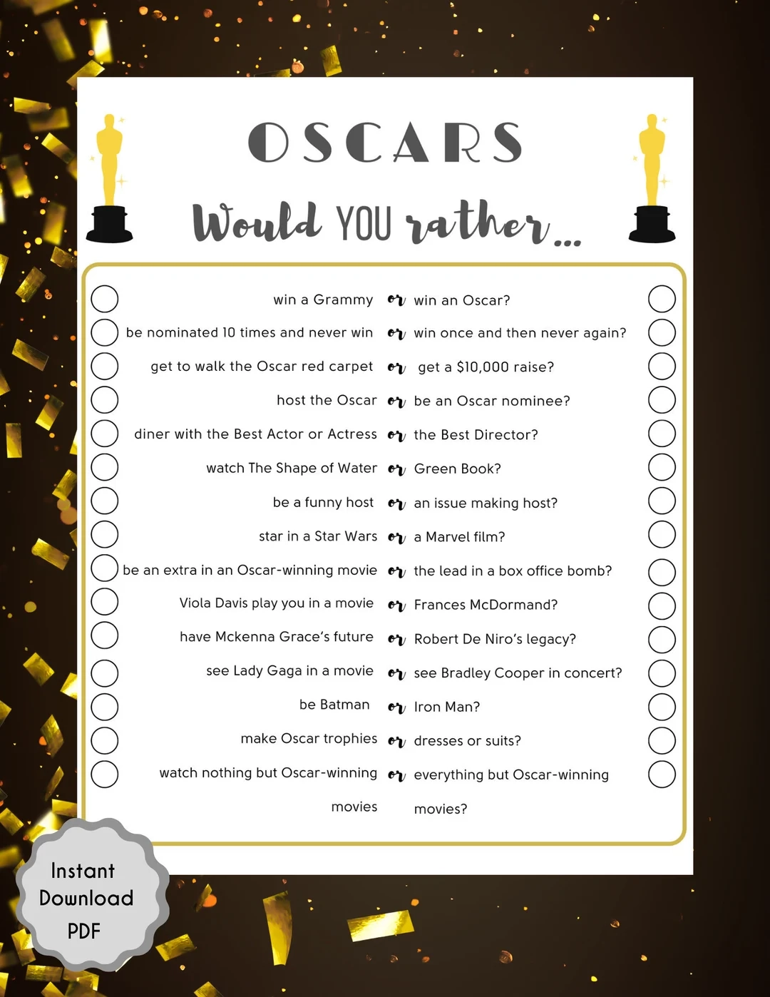 Oscar Trivia 2026 Printable