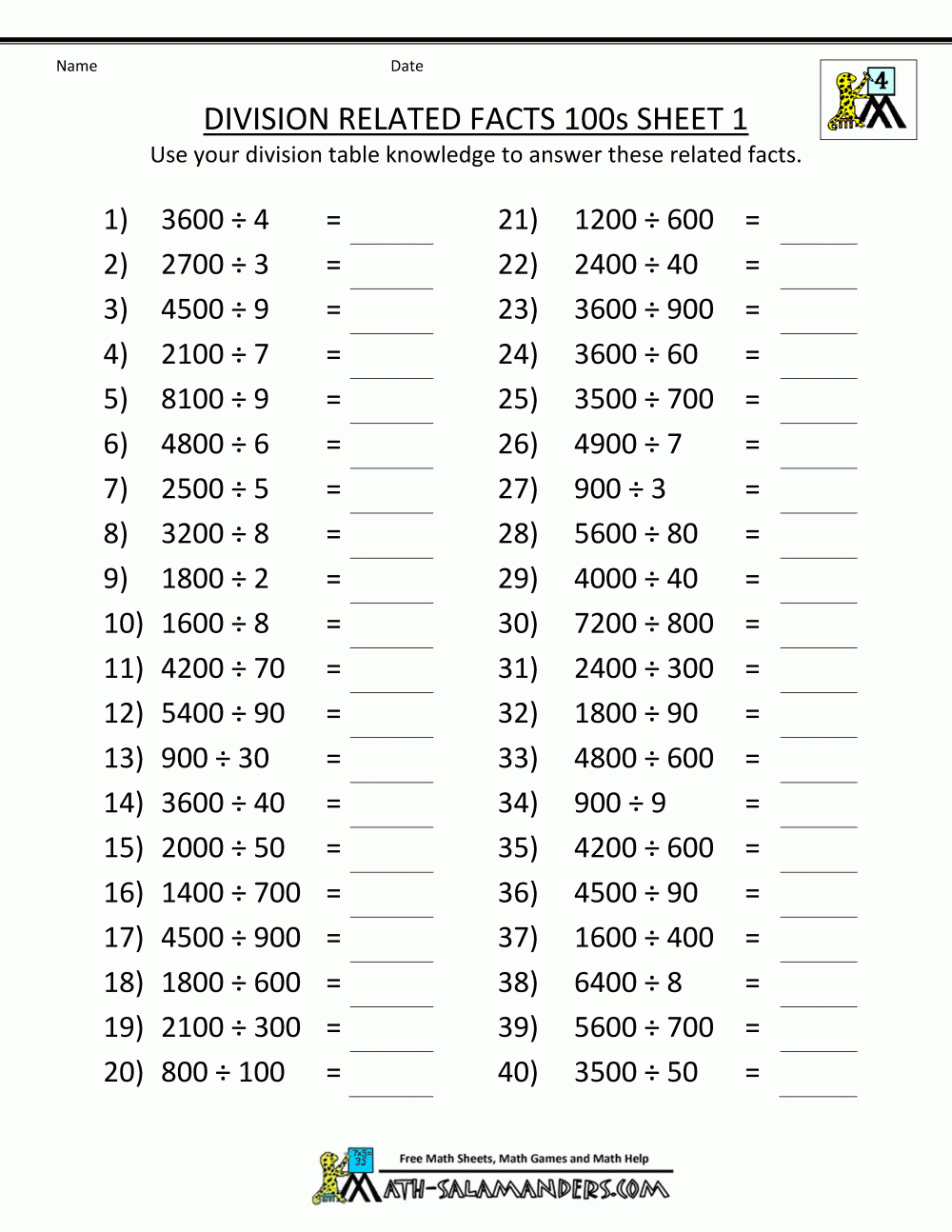 Our Dividing By Multiples Of 10 And 100 Worksheets 