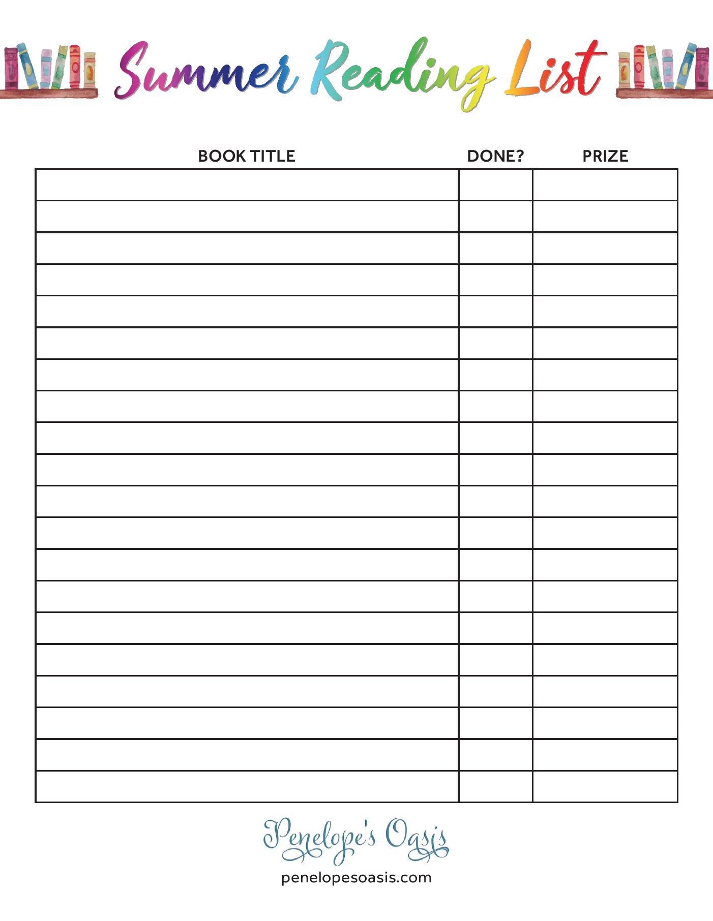 Printable Kids Book Lists