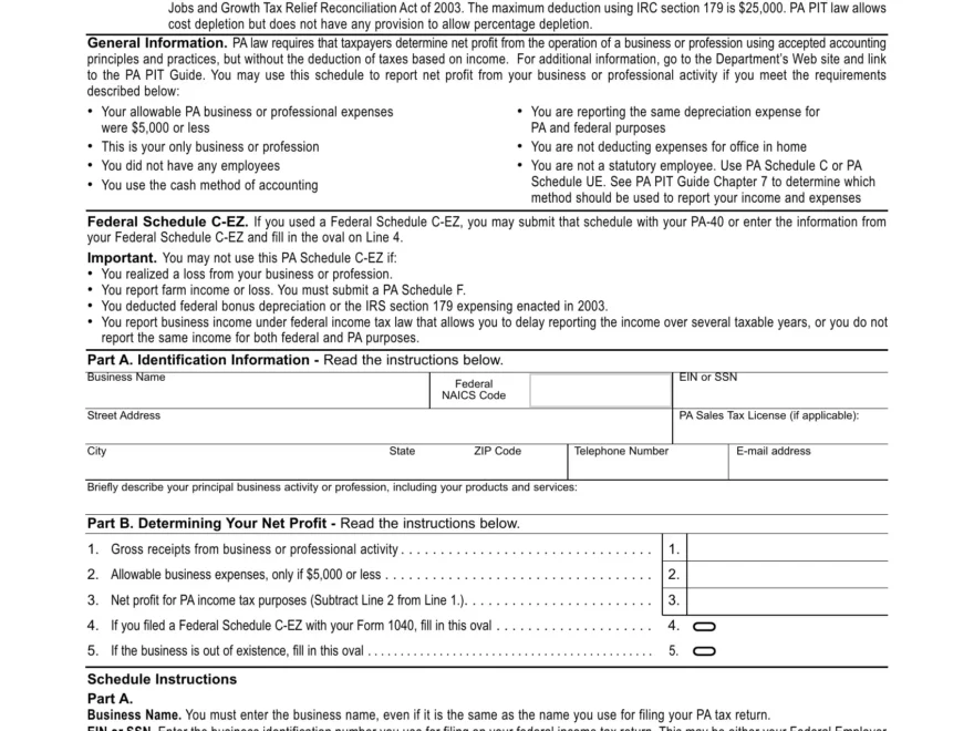 Pa Schedule C Ez Form Fill Out Printable PDF Forms Online