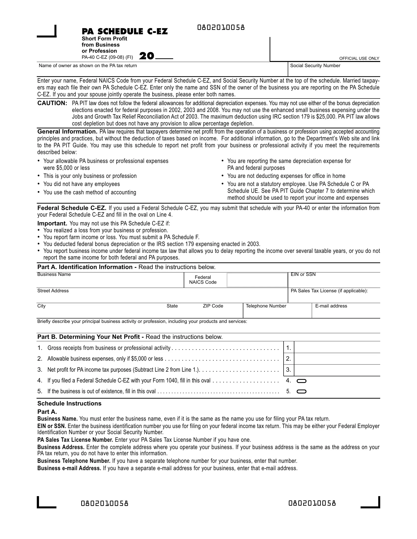 Pa Schedule C Ez Form Fill Out Printable PDF Forms Online