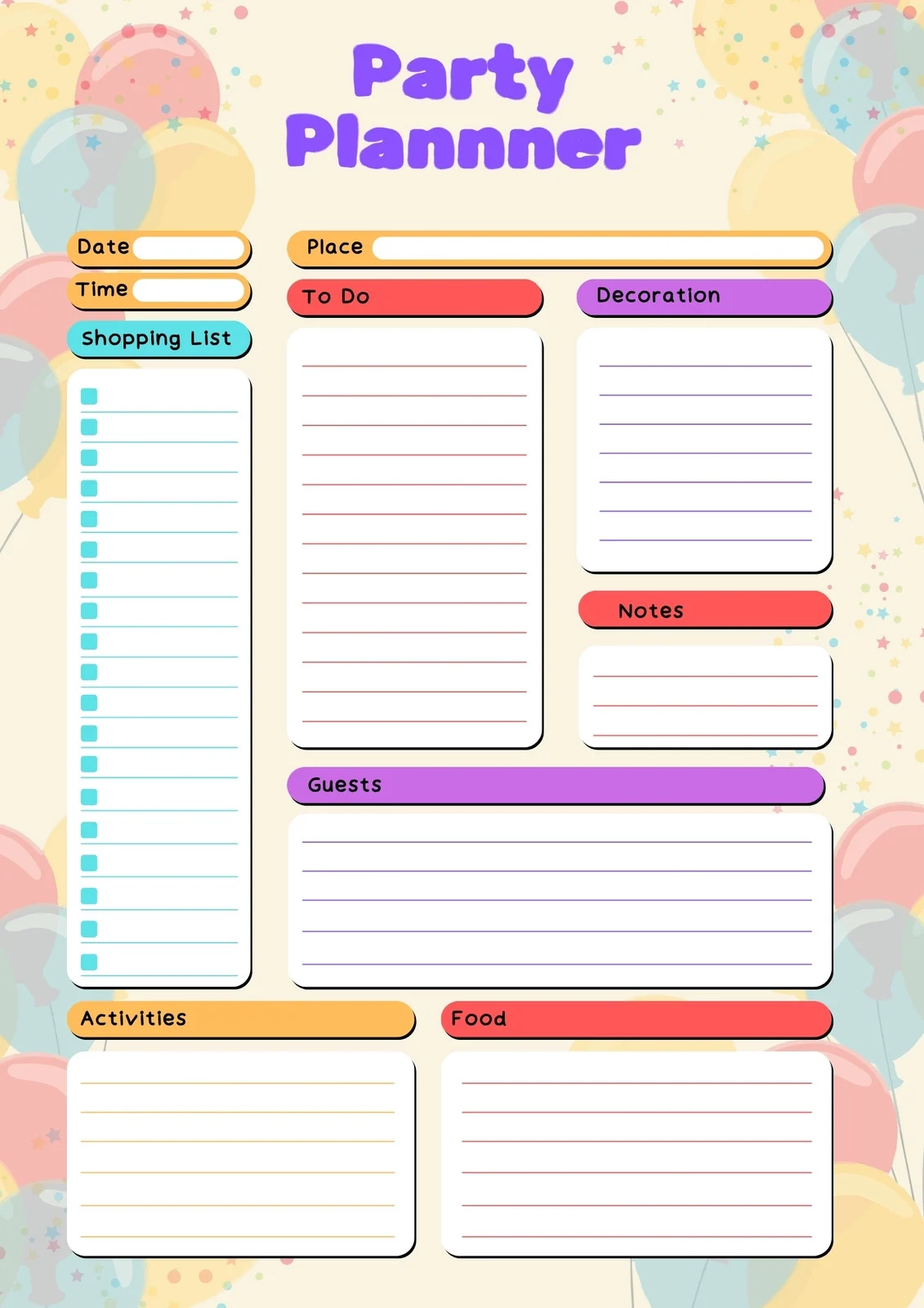 Printable Online Party Planner