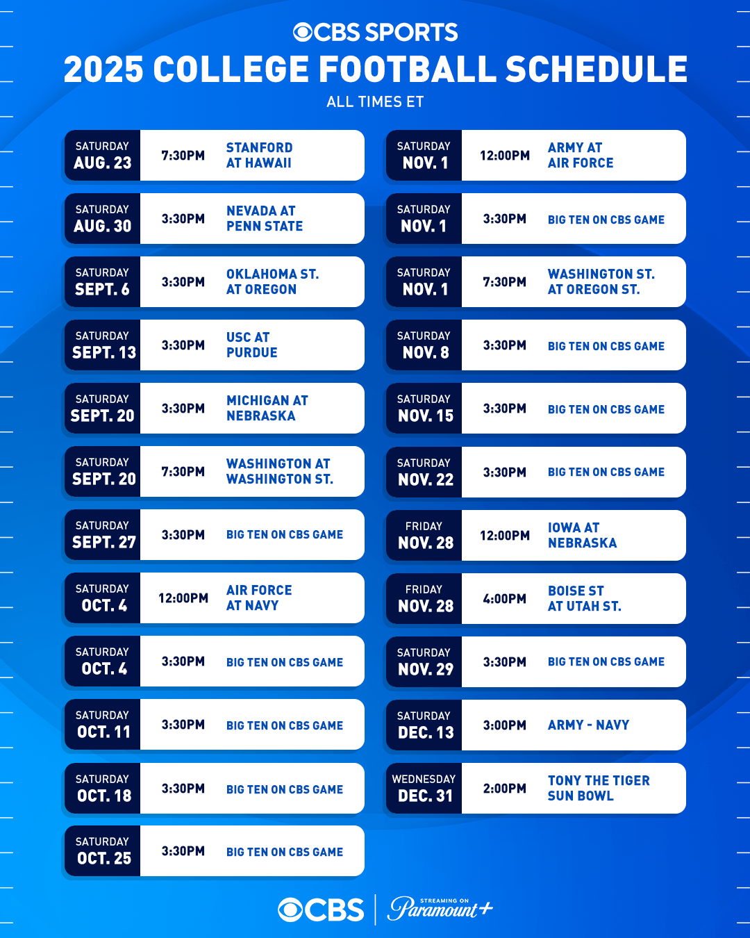 Printable College Bowl Schedule Central Time