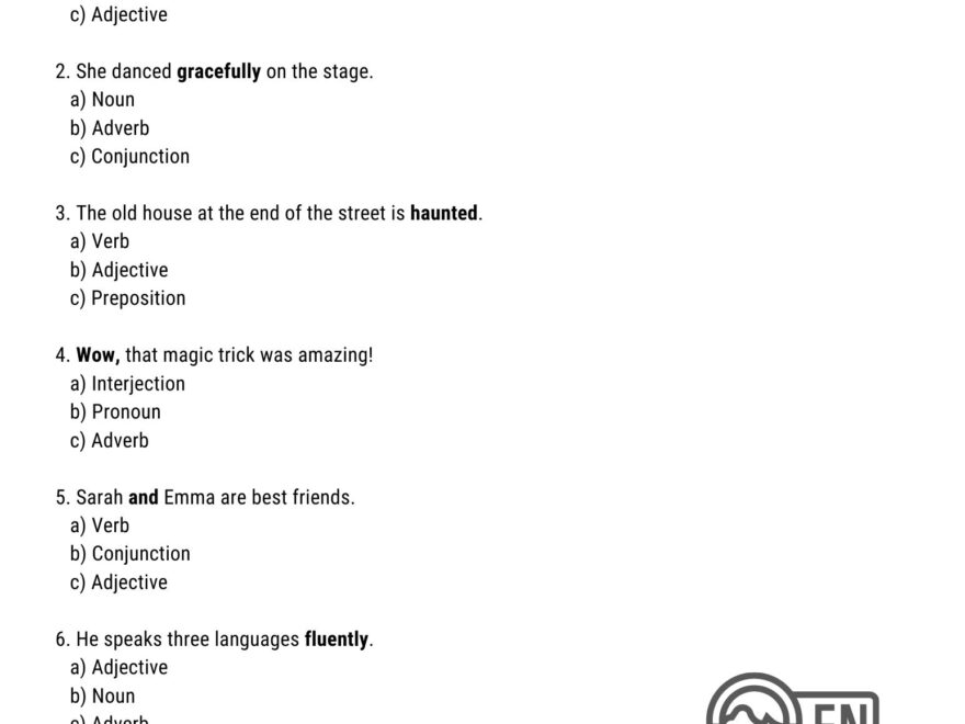 Parts Of Speech Quiz Identify The Parts Of Speech Worksheets