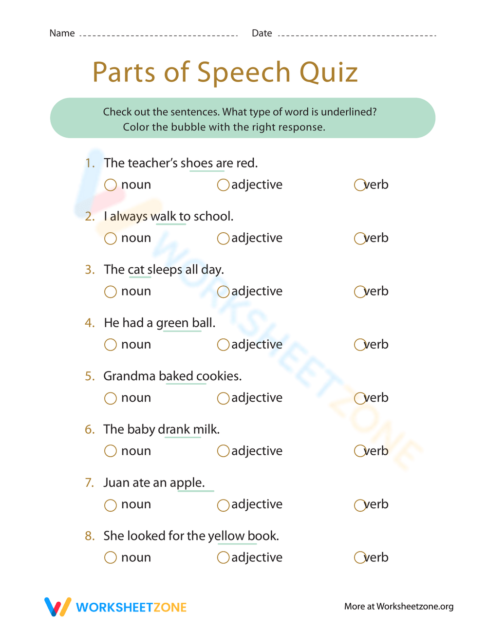 Parts Of Speech Take The Quiz Worksheet Parts Of Speech Take The Quiz Worksheet