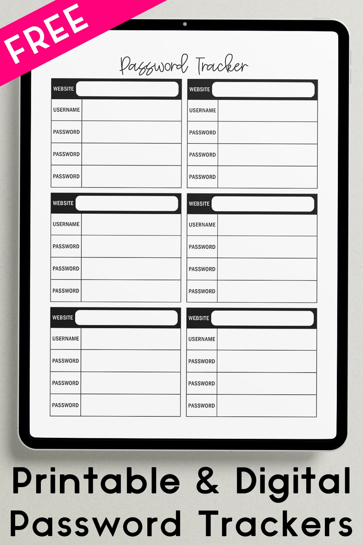 Password Tracker Printable Set