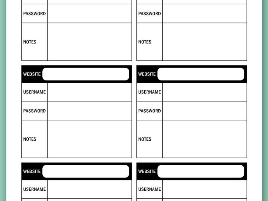 Password Tracker Printable Set