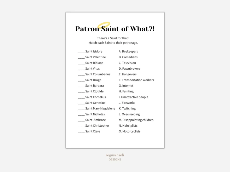 Patron Saint Of What Printable Game All Saints Day Game All Saints Activity Saint Game Catholic Printable Catholic All Saints Day Etsy