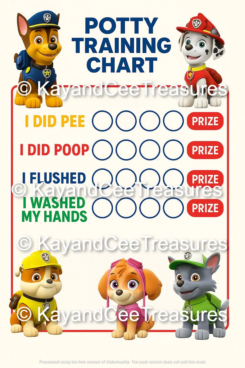 Paw Patrol Potty Training Prize Chart For Toddlers Etsy