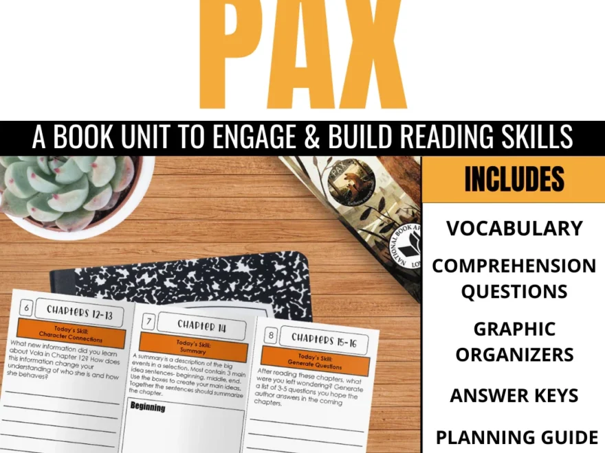 Pax Novel Study Comprehension Vocabulary For Sara Pennypacker s Boo Differentiated Teaching With Rebecca Davies