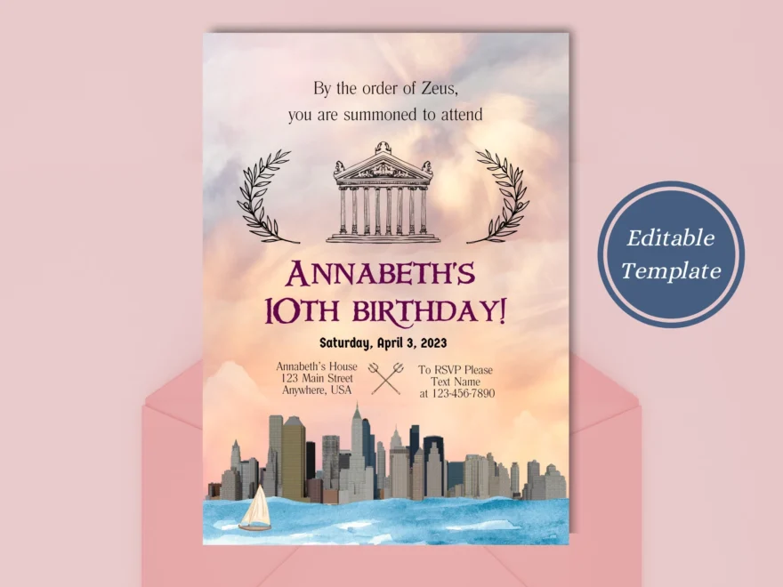Percy Jackson Birthday Invitation Template Girl Design Watercolors Greek Mythology Invite Party Decor Camp Halfblood Party Greek Gods Etsy