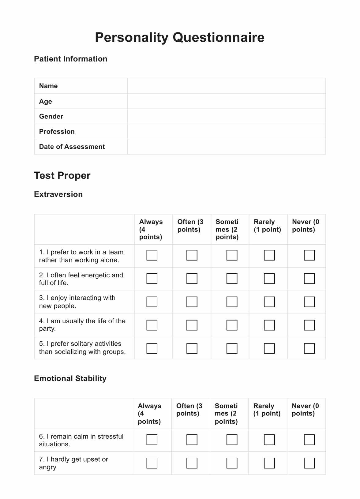 Personality Questionnaire