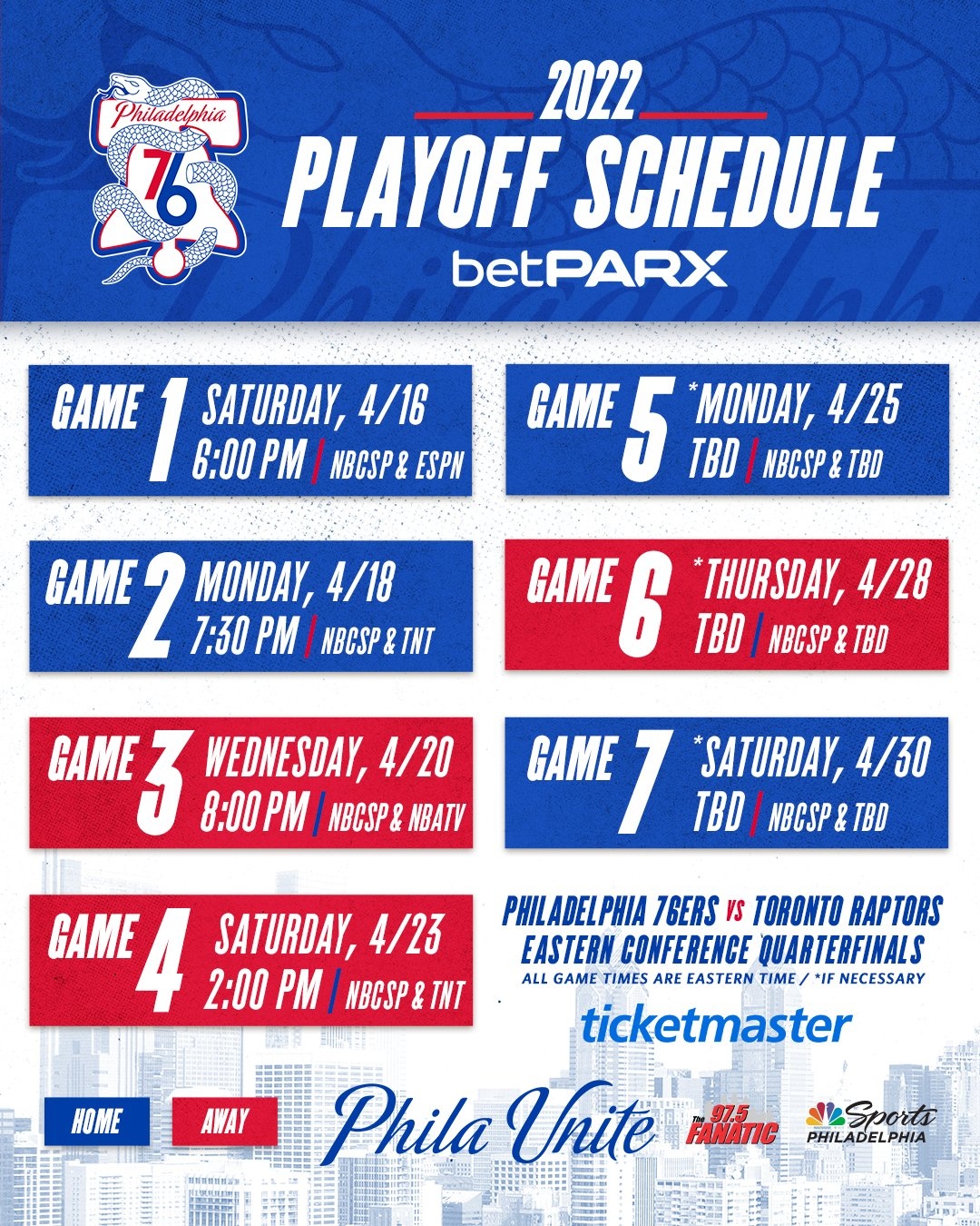 Sixers Playoff Printable Schedule