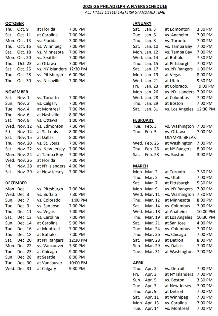 Flyers Printable Tv Schedule