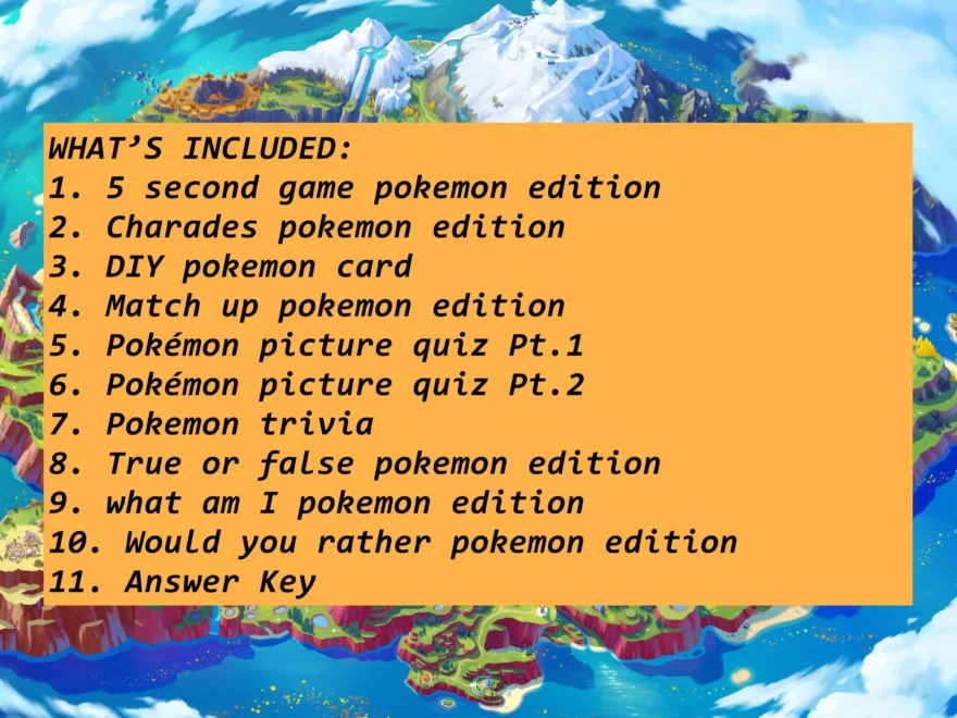Pok mon Party Games Trivia Questions Pok mon Games Game Night Printable Instant Download Birthday Games Pokemon Activities Etsy