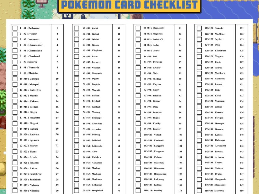 Pokemon Checklist 10 Free PDF Printables Printablee