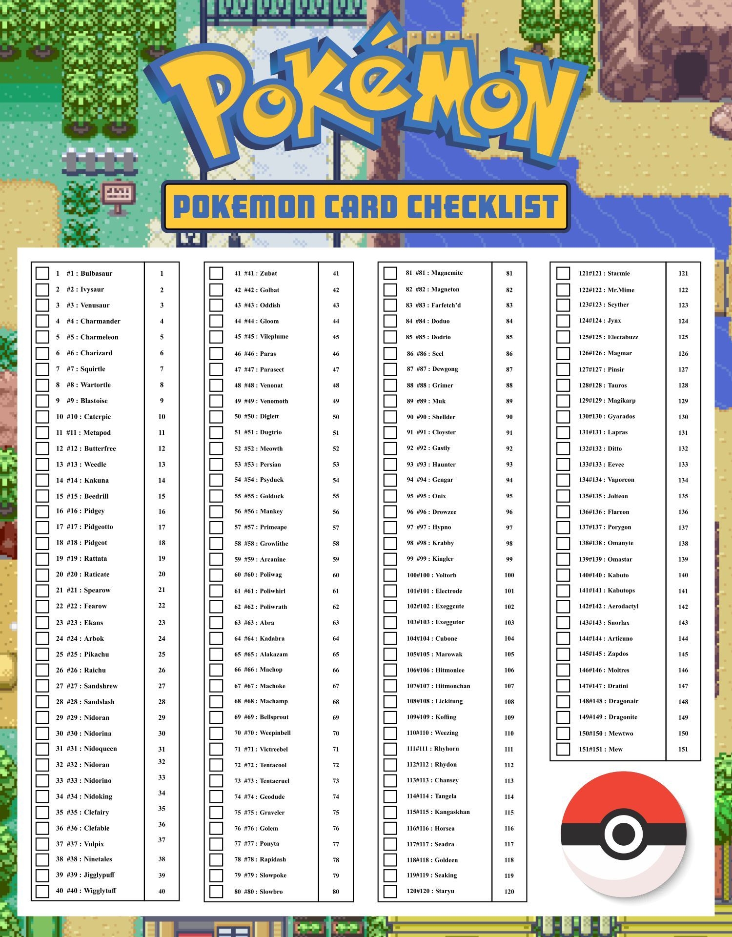 Complete List Of Pokemon Printable