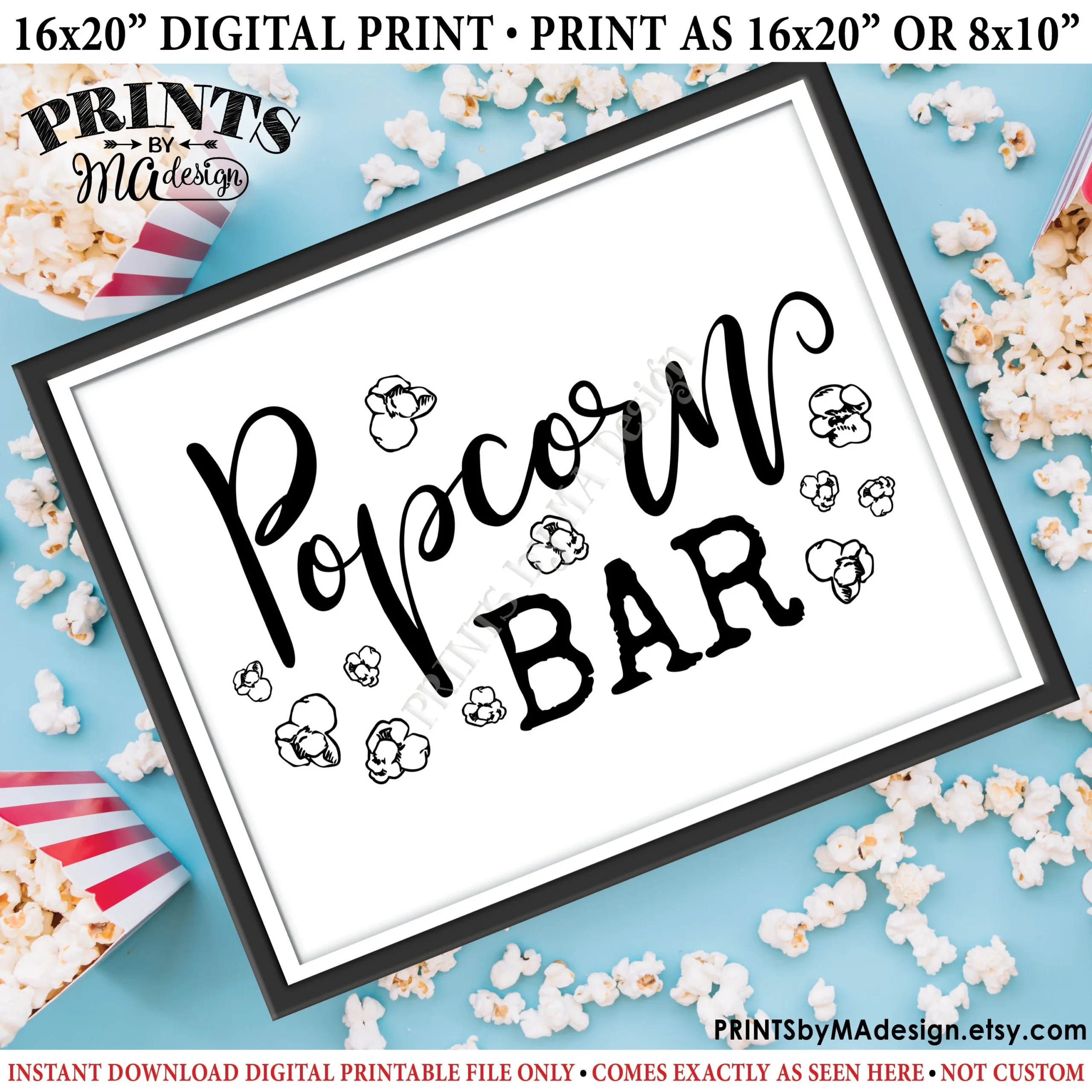 Popcorn Bar Sign PRINTABLE 8x10 16x20 Sign Instant Download Digital Printable File