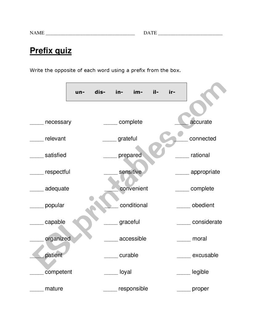 Prefix Quiz ESL Worksheet By Bayat 2010 Prefix Quiz ESL Worksheet By Bayat 2010