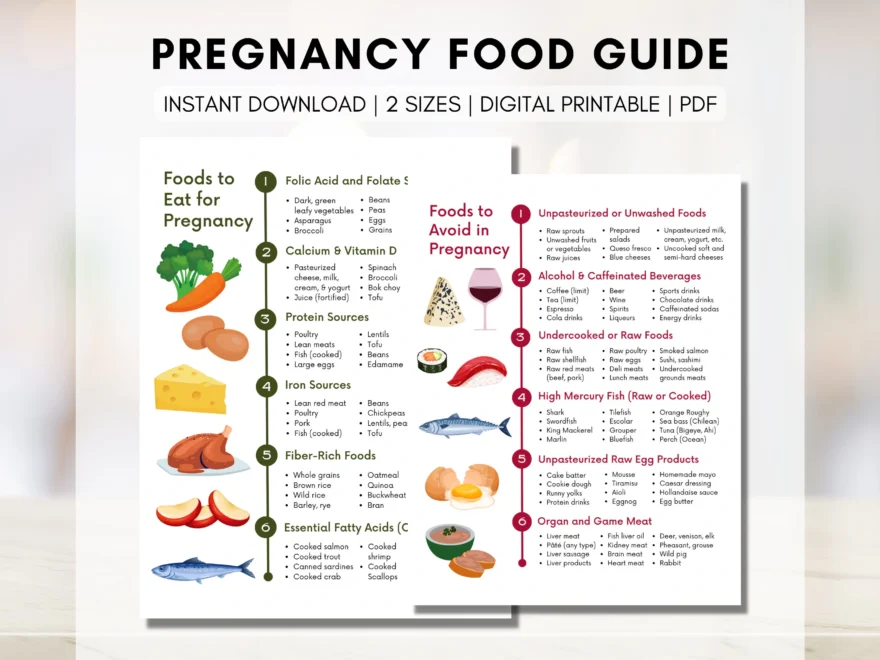 Pregnancy Food Guide Pregnancy Nutrition List Recommended Foods Foods To Avoid In Pregnancy Quick Guide digital Printable Etsy