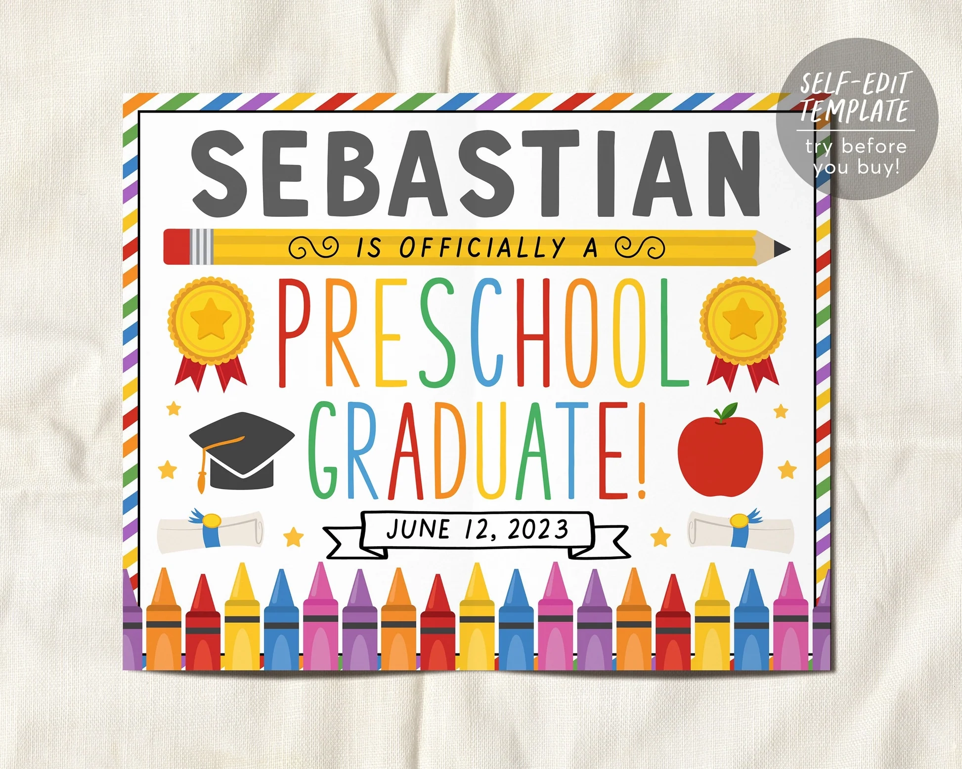 Preschool Graduation Sign Editable Template Pre K Graduation Poster P Puff Paper Co