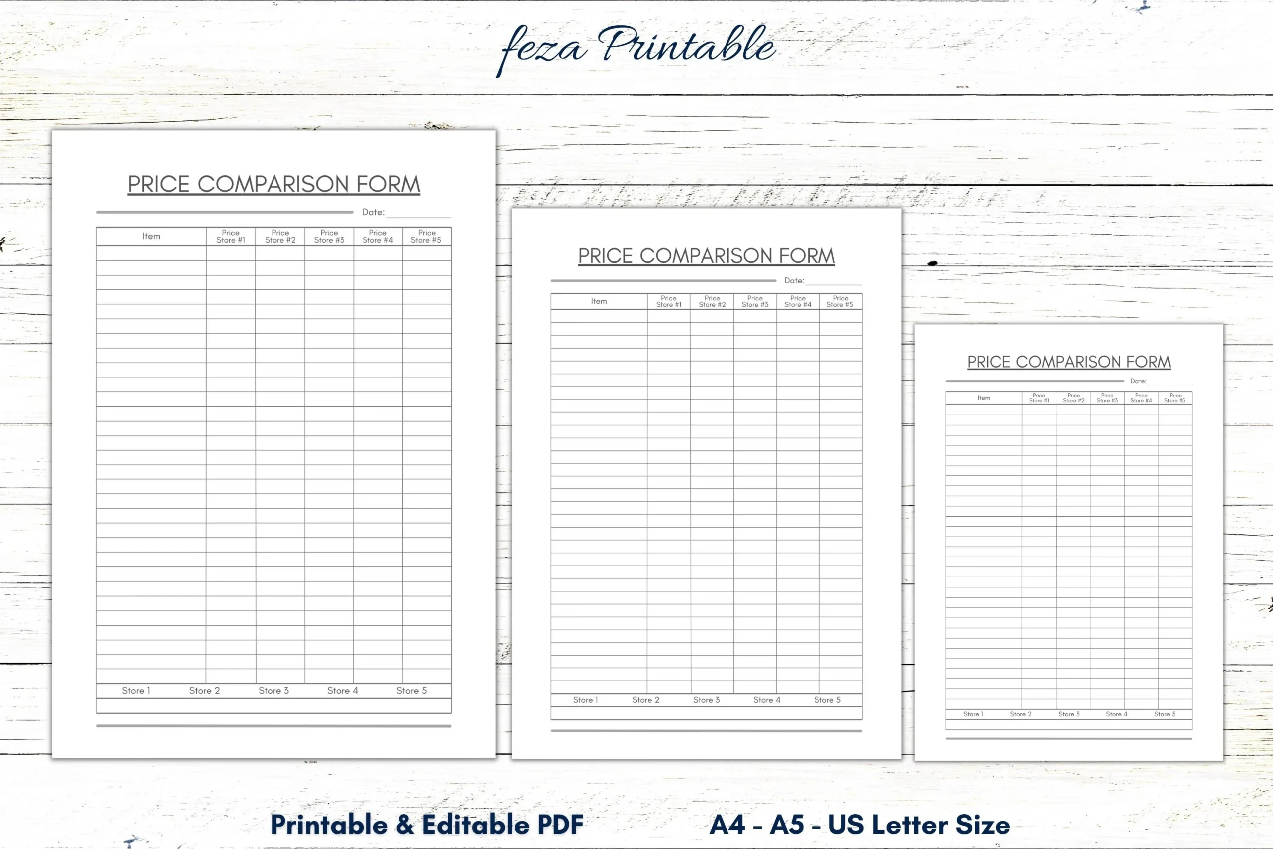 Printable Price Quantity Comparison List
