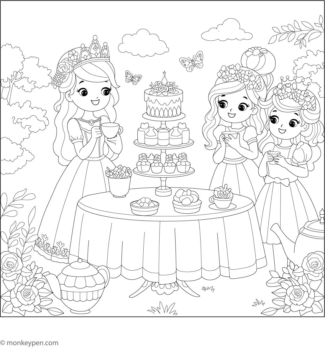 Princess In The Garden Party Coloring Page