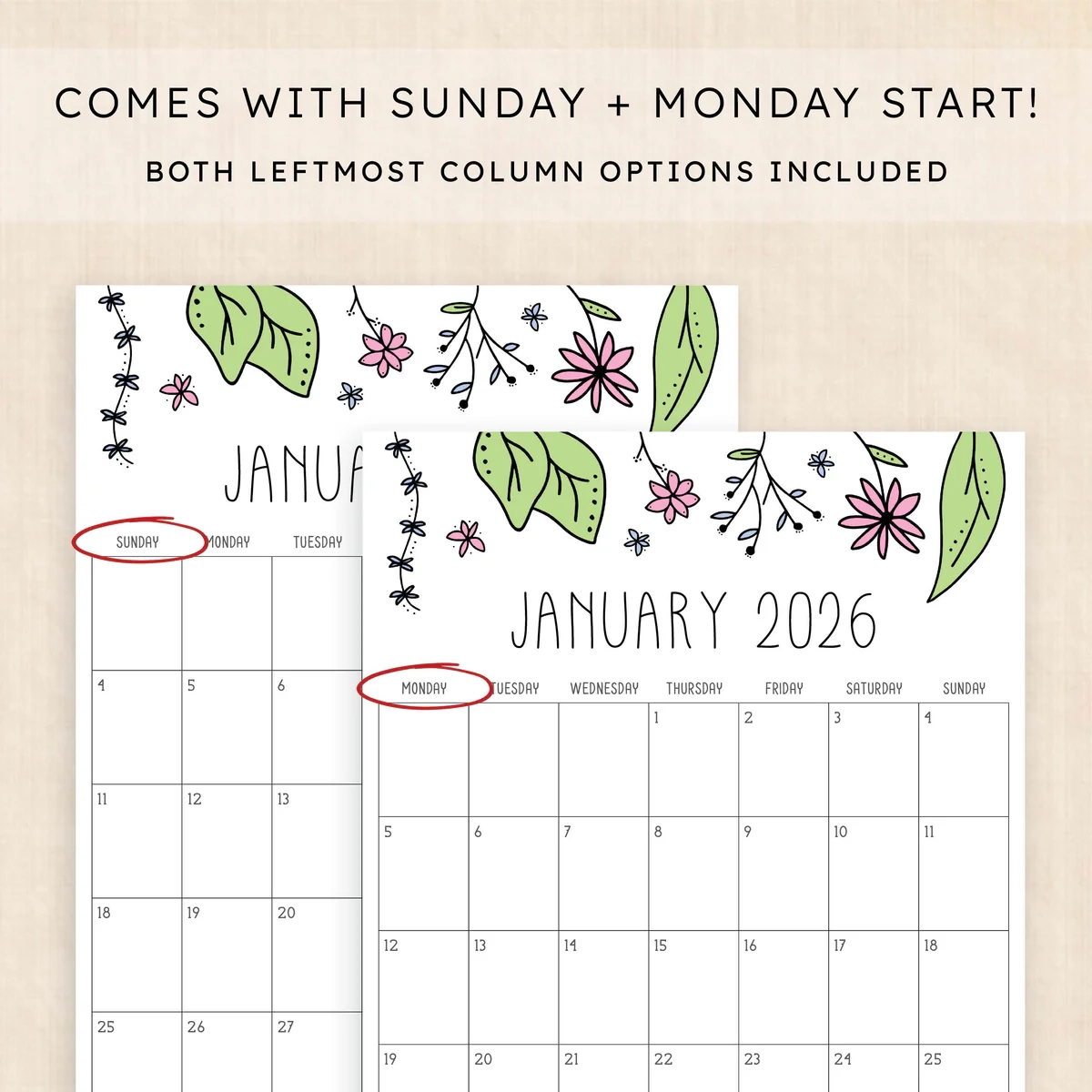 Printable 2026 Calendar Rhododendron Rain