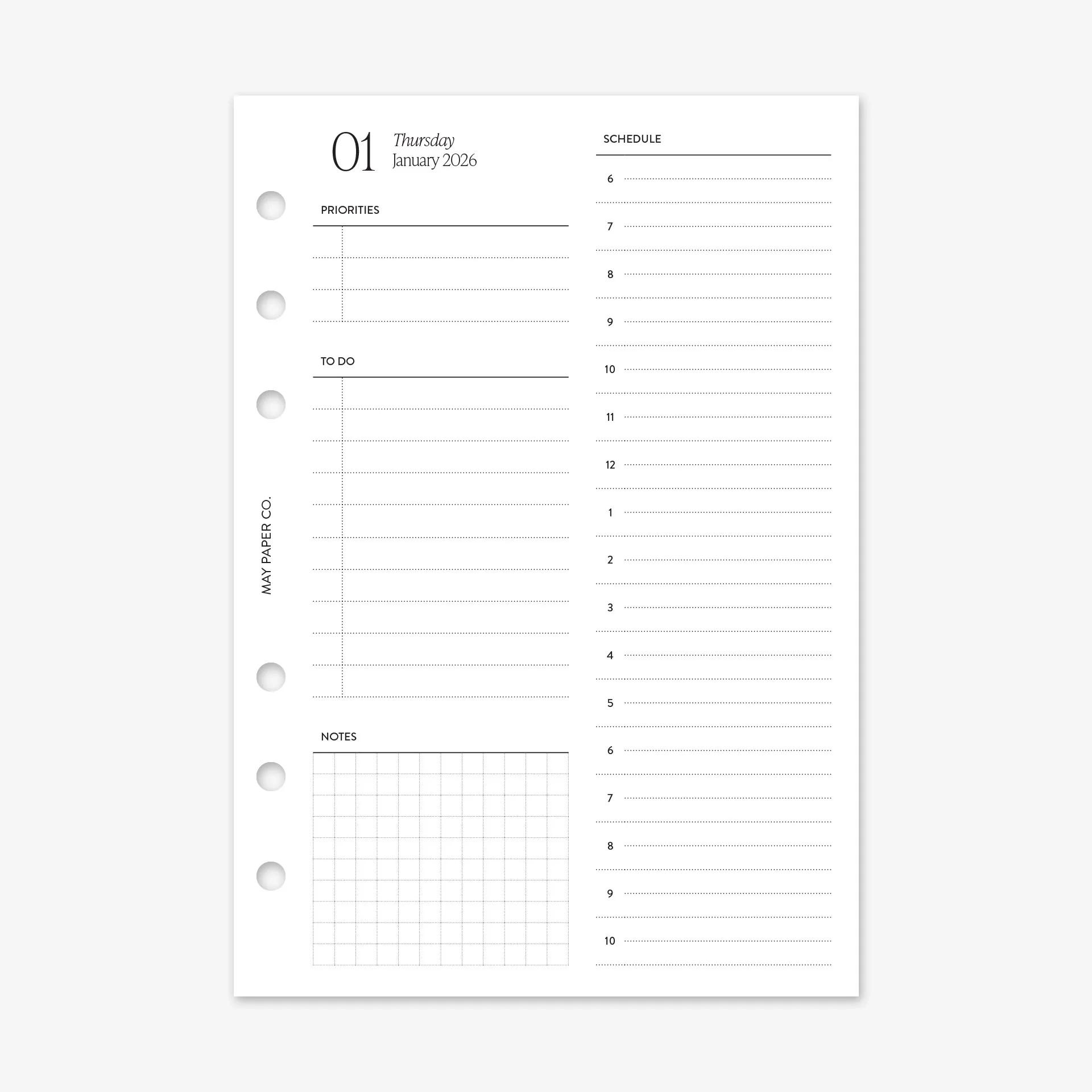 PRINTABLE 2026 DO1P Daily With Half Hourly Schedule Inserts MAY PAPER CO  PRINTABLE 2026 DO1P Daily With Half Hourly Schedule Inserts MAY PAPER CO