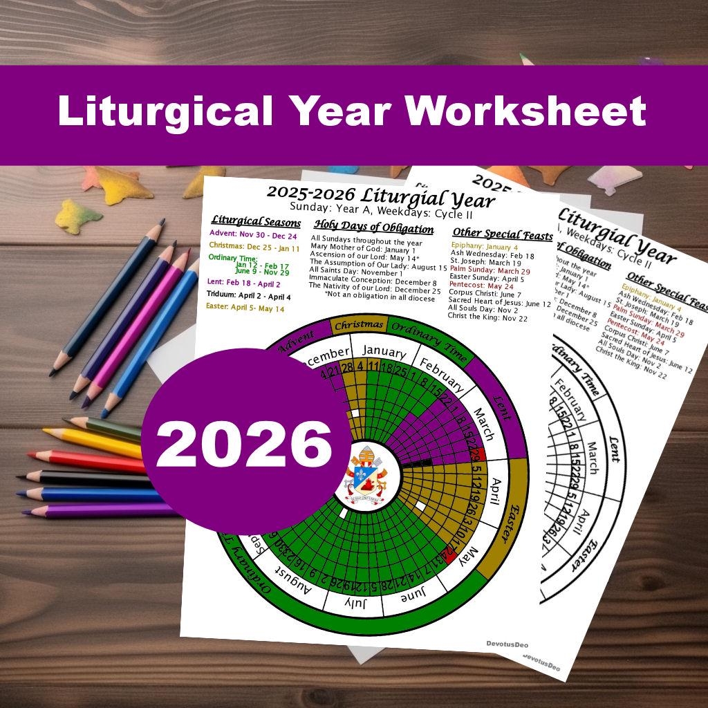 Printable 2026 Liturgical Calendar Downloadable Catholic Worksheet Etsy
