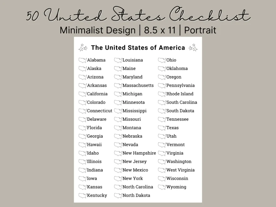 Printable 50 States Checklist Bucket List 50 States Challenge 50 United States Travel Checklist US States Checklist Etsy