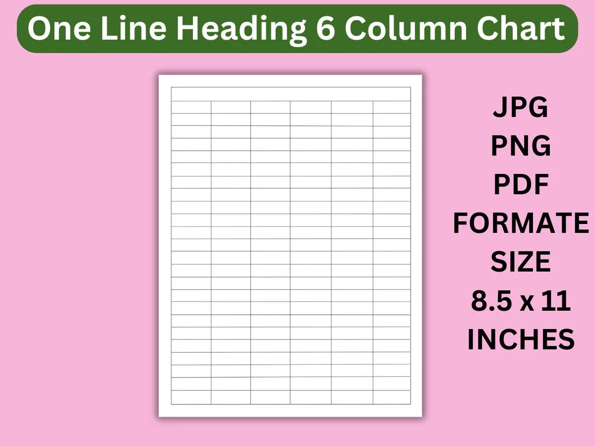 Printable 6 column Chart Template Blank Table Grid PDF JPG PNG Etsy