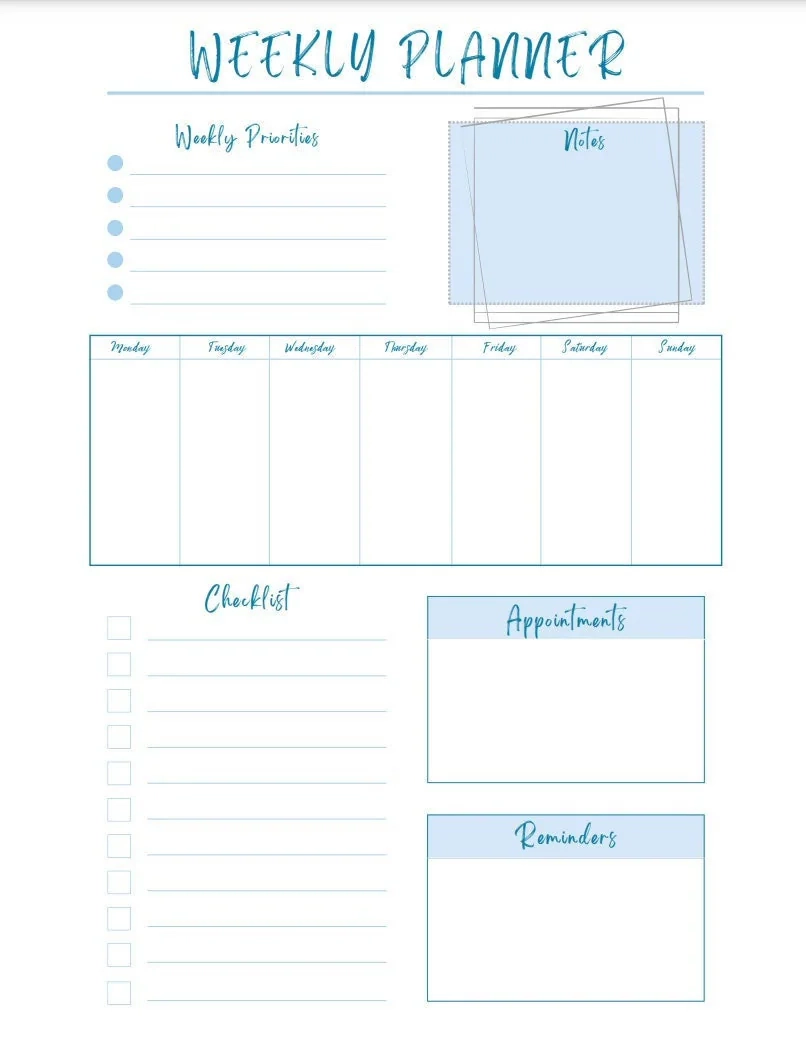 Printable 7 Day Weekly Planner