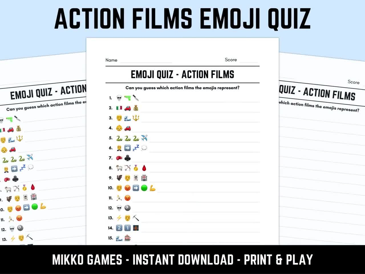 Printable Action Films Emoji Quiz With Answers Emoji Pictionary Sheets Downloadable Pub Quiz Sheets Picture Round PDF Fun Movies Quiz Etsy
