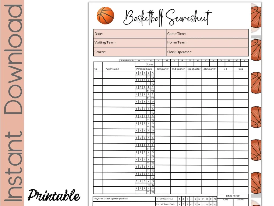 Printable Basketball Score Sheet Track Your Games With Ease Etsy