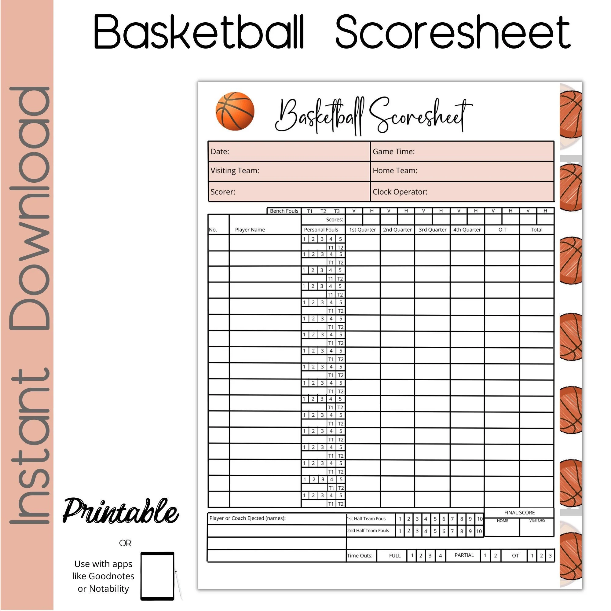 Printable Basketball Score Sheet Track Your Games With Ease Etsy