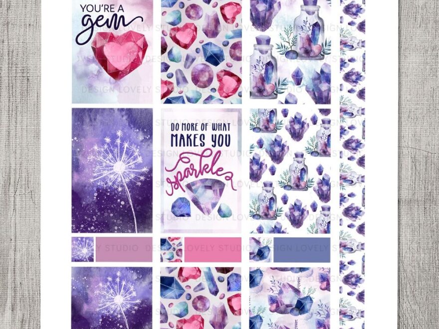 PRINTABLE Big Happy Planner Stickers Kit Gems Planner Stickers Gemstones Planner Stickers Kit Printable Weekly Stickers Kit BW127 Etsy