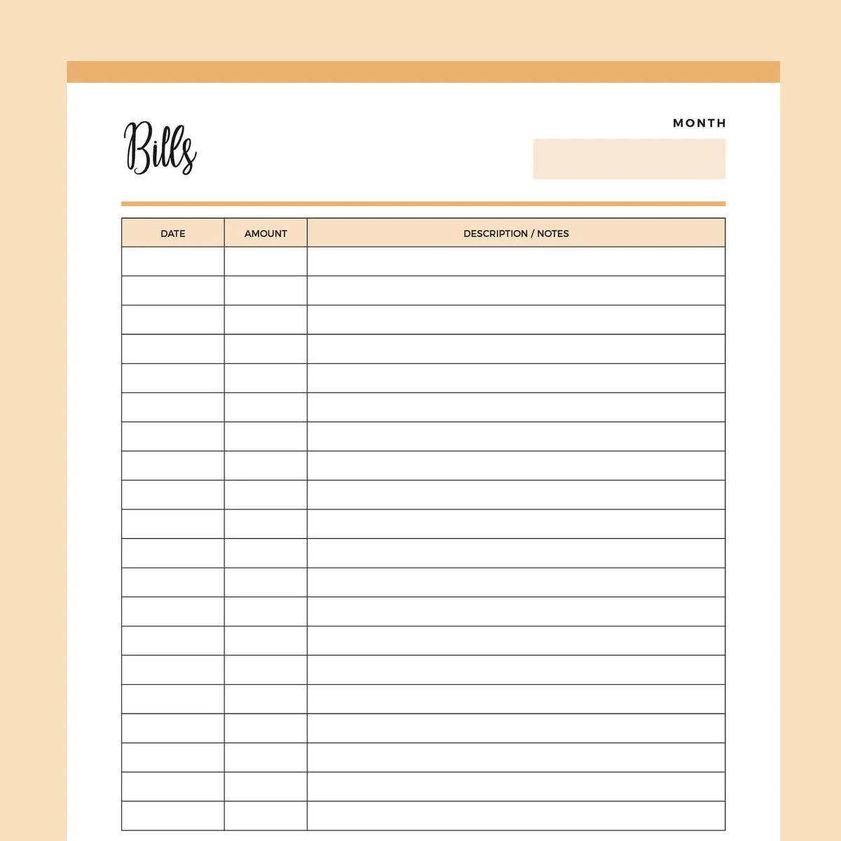 Printable Payment Record Sheet
