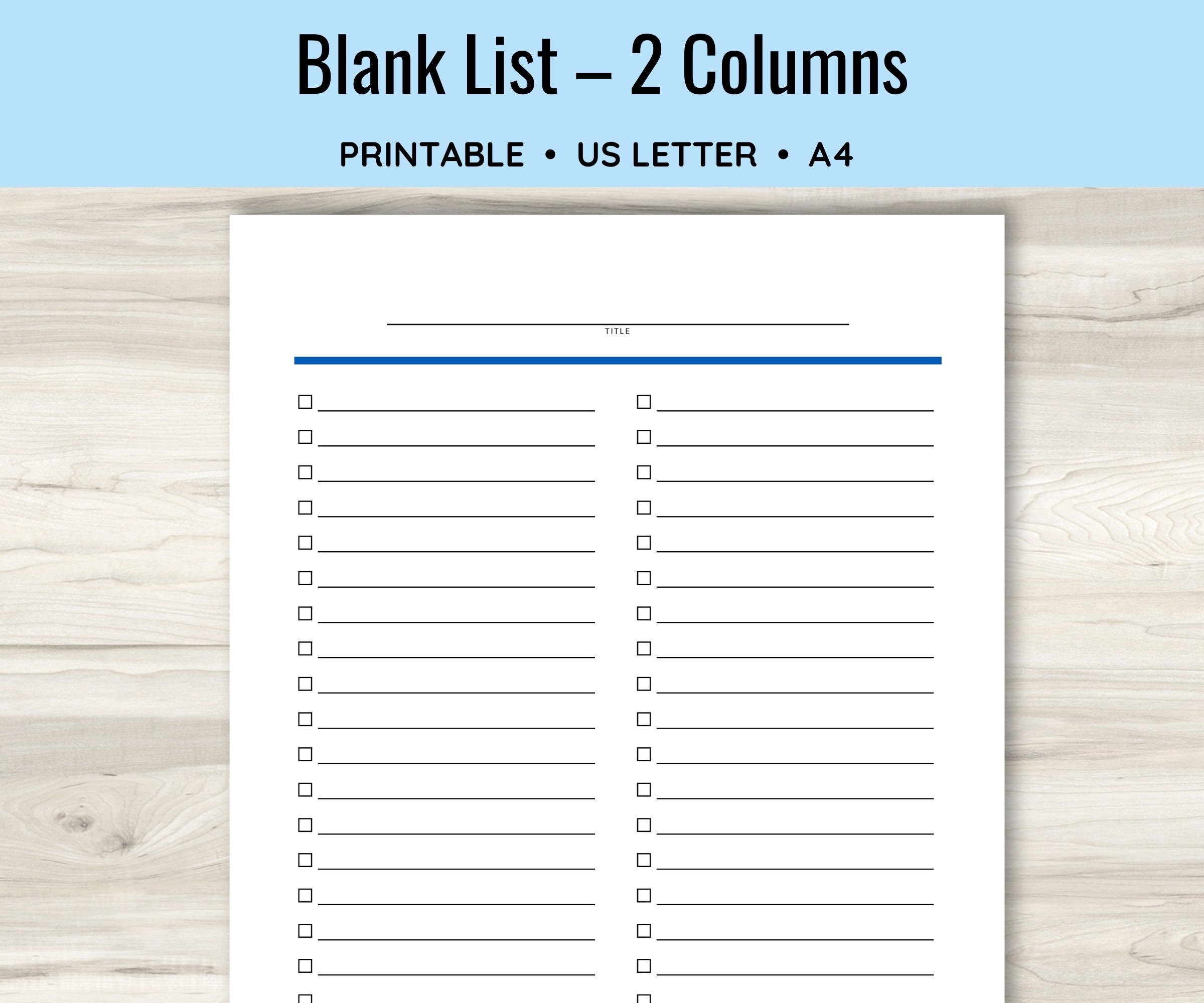 Check List Two Collumn Printable