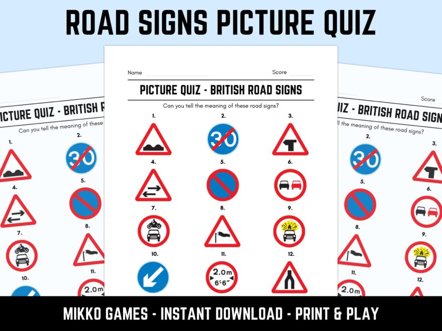 Printable British Road Signs Picture Quiz With Answers Picture Round Quiz Sheets Pub Quiz Trivia Downloadable Table Quiz Driving Quiz Etsy UK