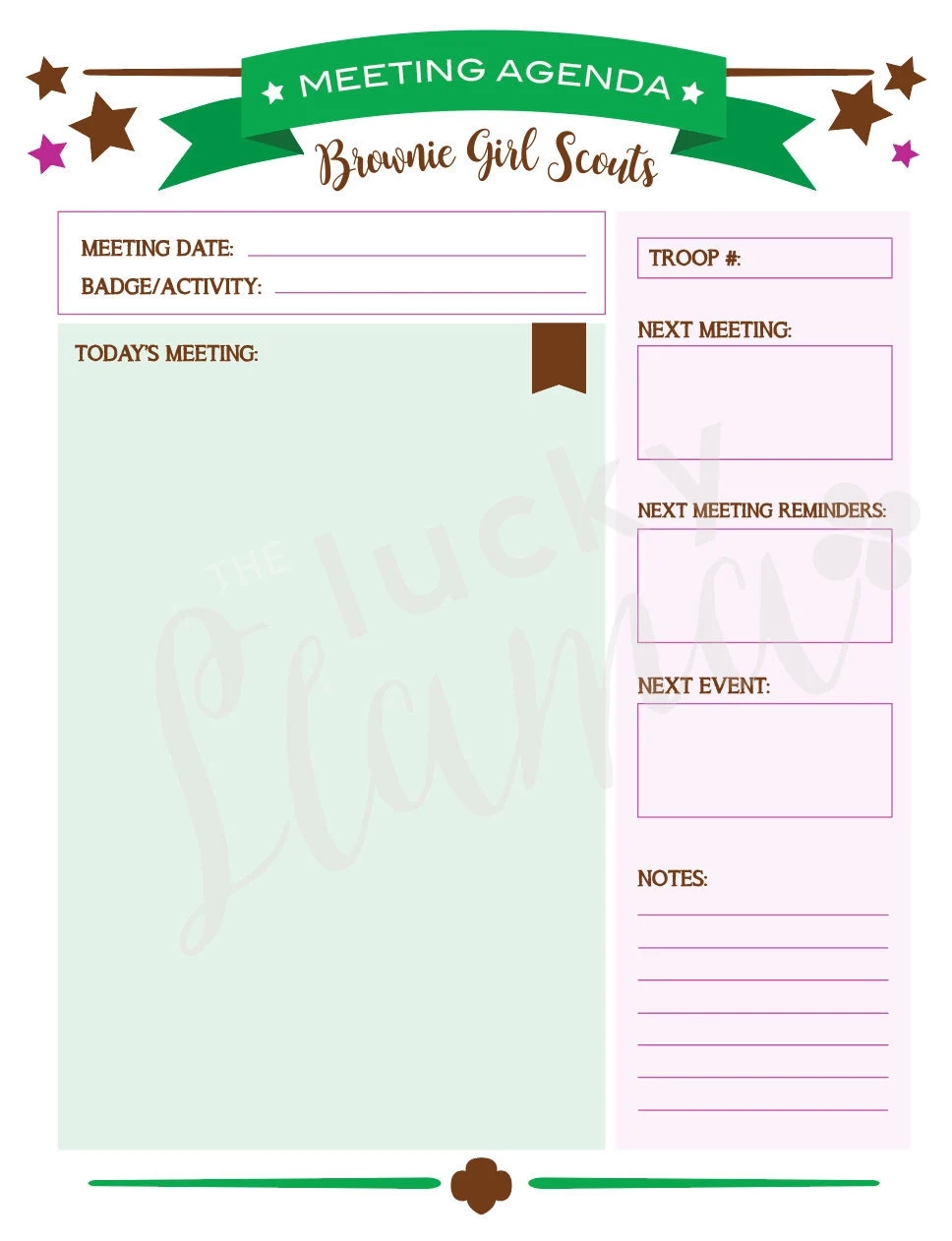 Printable Brownie Girl Scout Meeting Agenda editable And Non editable Version Included Etsy