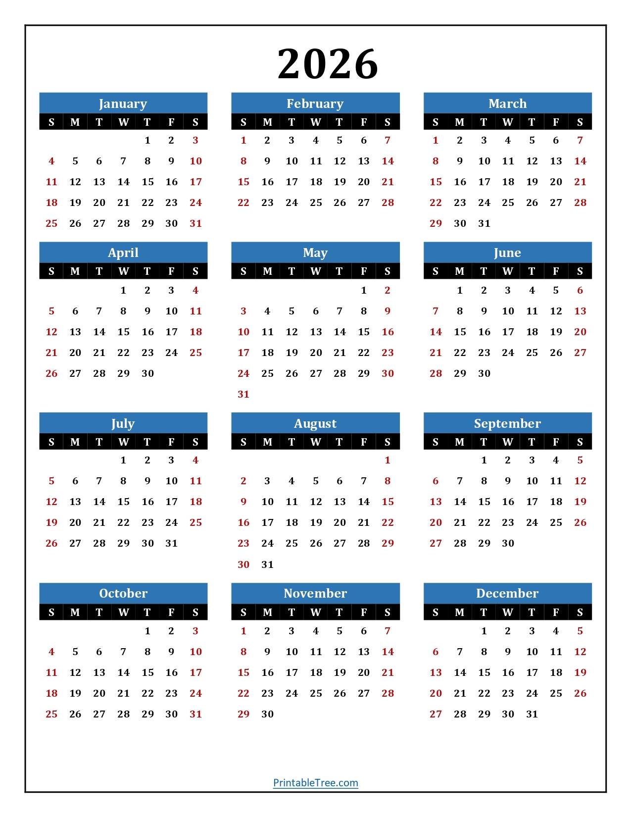 Free Printable Calendar Planner Template 2026