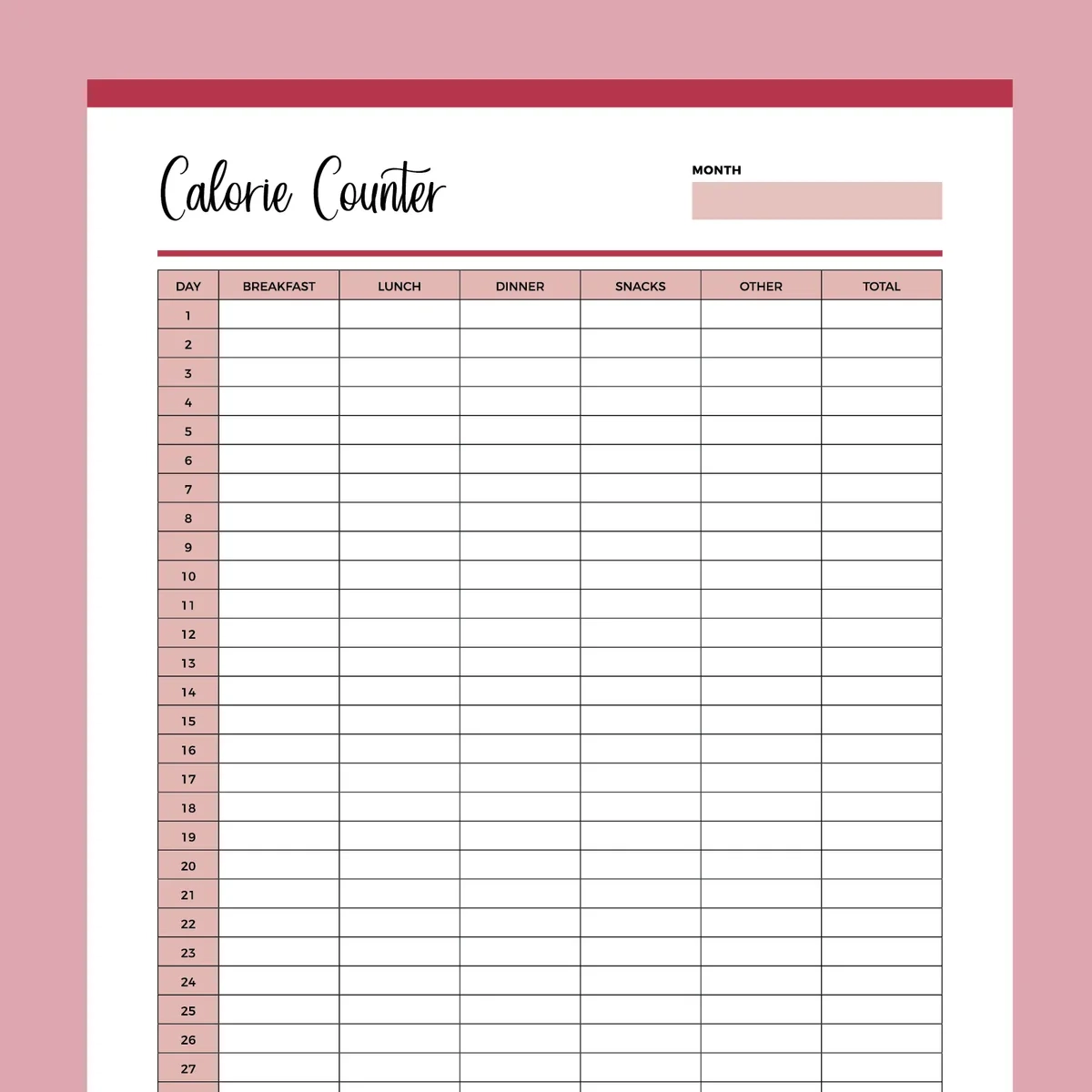 Printable Calorie Counting Tracker Instant Download PDF A4 US Letter Plan Print Land